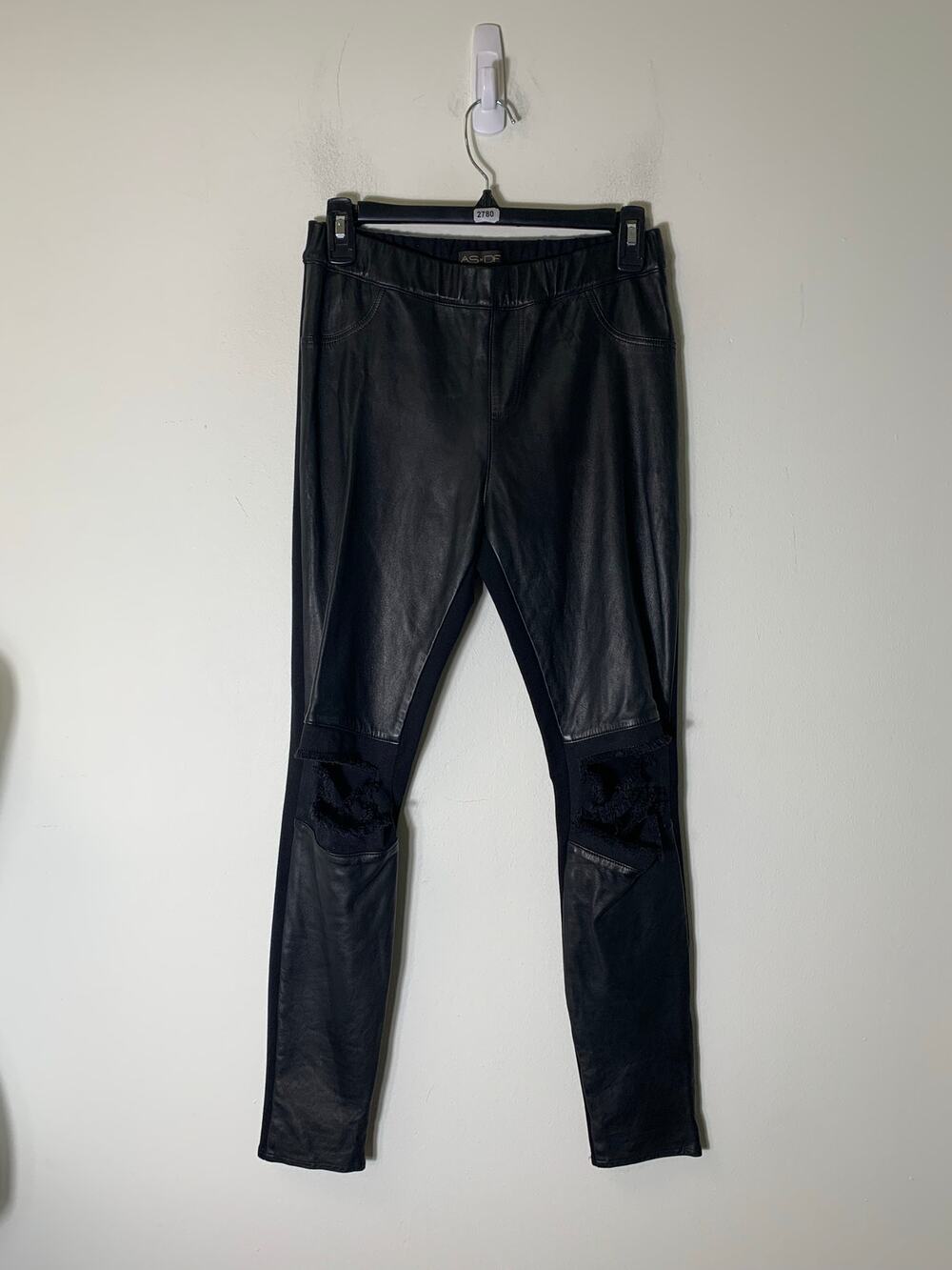 AS by DF Black Mixed Media Leather Pull On Pants Sz XS